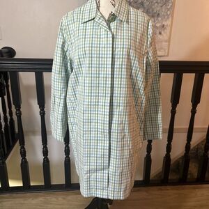 Relatively‎ Women's Trench Coat Jacket Classic Green And White Plaid  Large